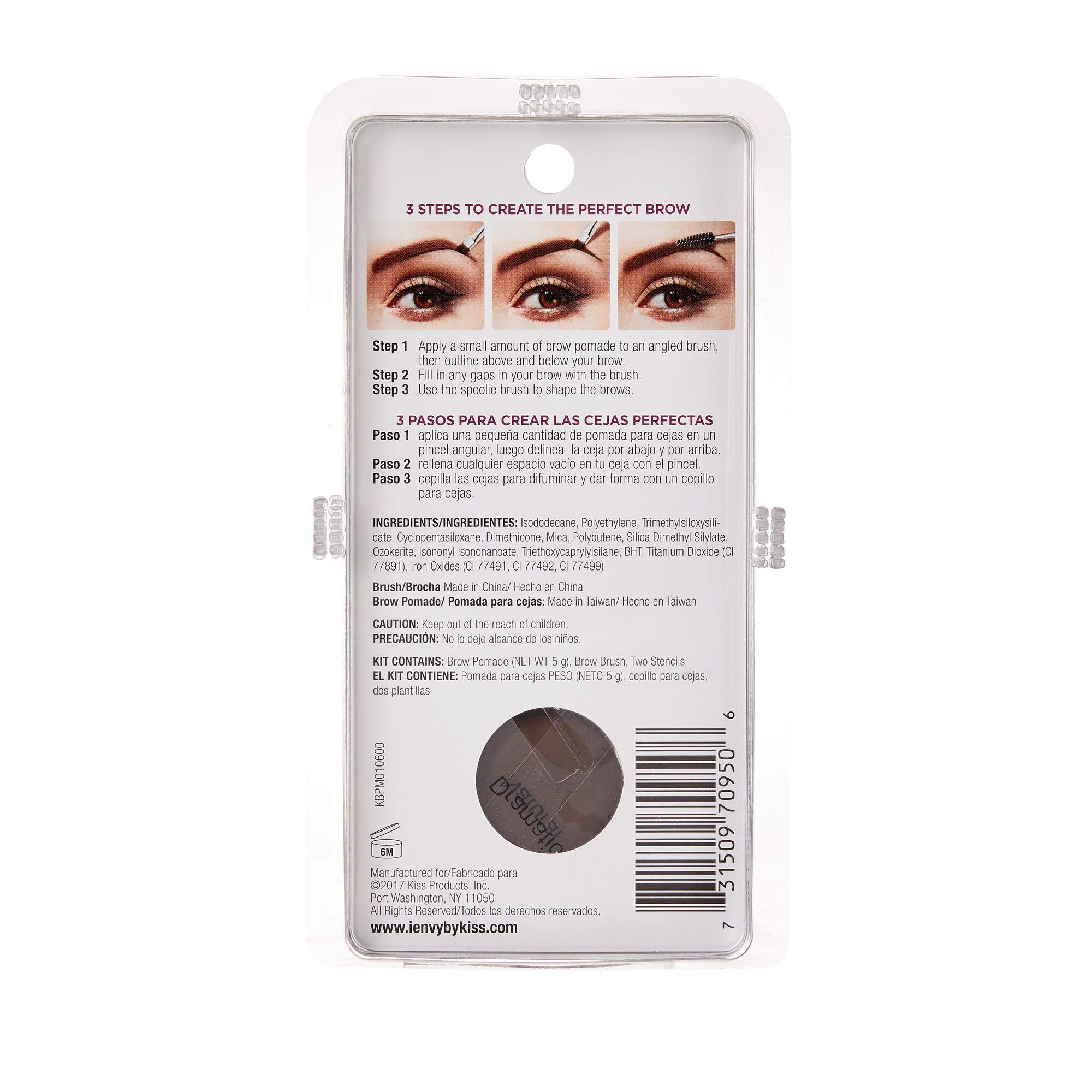 iEnvy by KISS All-In-One Brow Pomade Dark Brown KBPM01 Waterproof Long Lasting Mirror Cap Stencils Included