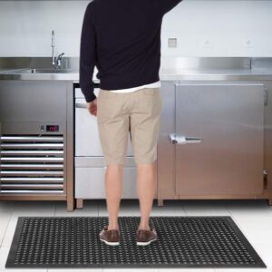 ROVSUN Rubber Floor Mat with Holes, 36''x 60'' Anti-Fatigue/Non-Slip Drainage Mat, for Industrial Kitchen Restaurant Bar Bathroom Utility Garage Pool Entry Door Mat, Indoor/Outdoor Cushion