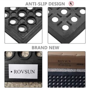 ROVSUN Rubber Floor Mat with Holes, 36''x 60'' Anti-Fatigue/Non-Slip Drainage Mat, for Industrial Kitchen Restaurant Bar Bathroom Utility Garage Pool Entry Door Mat, Indoor/Outdoor Cushion