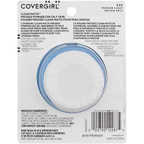 COVERGIRL Clean Matte Pressed Powder Medium Light, .35 Ounce (packaging may vary)