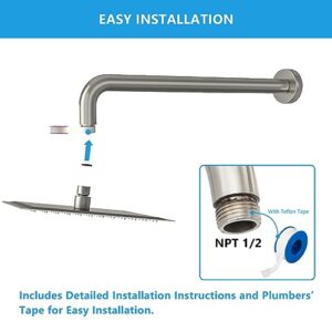 Lordear Shower Arm 16 Inch Shower Extension Arm Brushed Nickel T304 Stainless Steel Long Shower Head Extension Tube, Shower Extender Arm with Flange, Shower Head Pipe