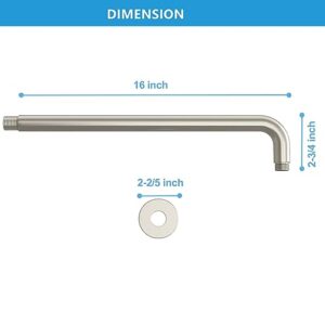 Lordear Shower Arm 16 Inch Shower Extension Arm Brushed Nickel T304 Stainless Steel Long Shower Head Extension Tube, Shower Extender Arm with Flange, Shower Head Pipe