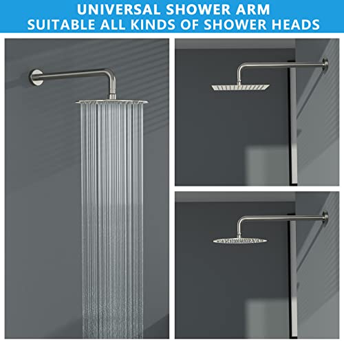 Lordear Shower Arm 16 Inch Shower Extension Arm Brushed Nickel T304 Stainless Steel Long Shower Head Extension Tube, Shower Extender Arm with Flange, Shower Head Pipe