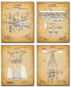 original flying machines patent prints - set of four photos (8x10) unframed - makes a great home or man cave decor and gift under $20 for engineers and pilots