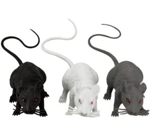 xonor halloween dÃcor set of 3 realistic looking spooky mice rats, super large plastic mouce for best halloween decoration, 3 colors (white & black & grey)
