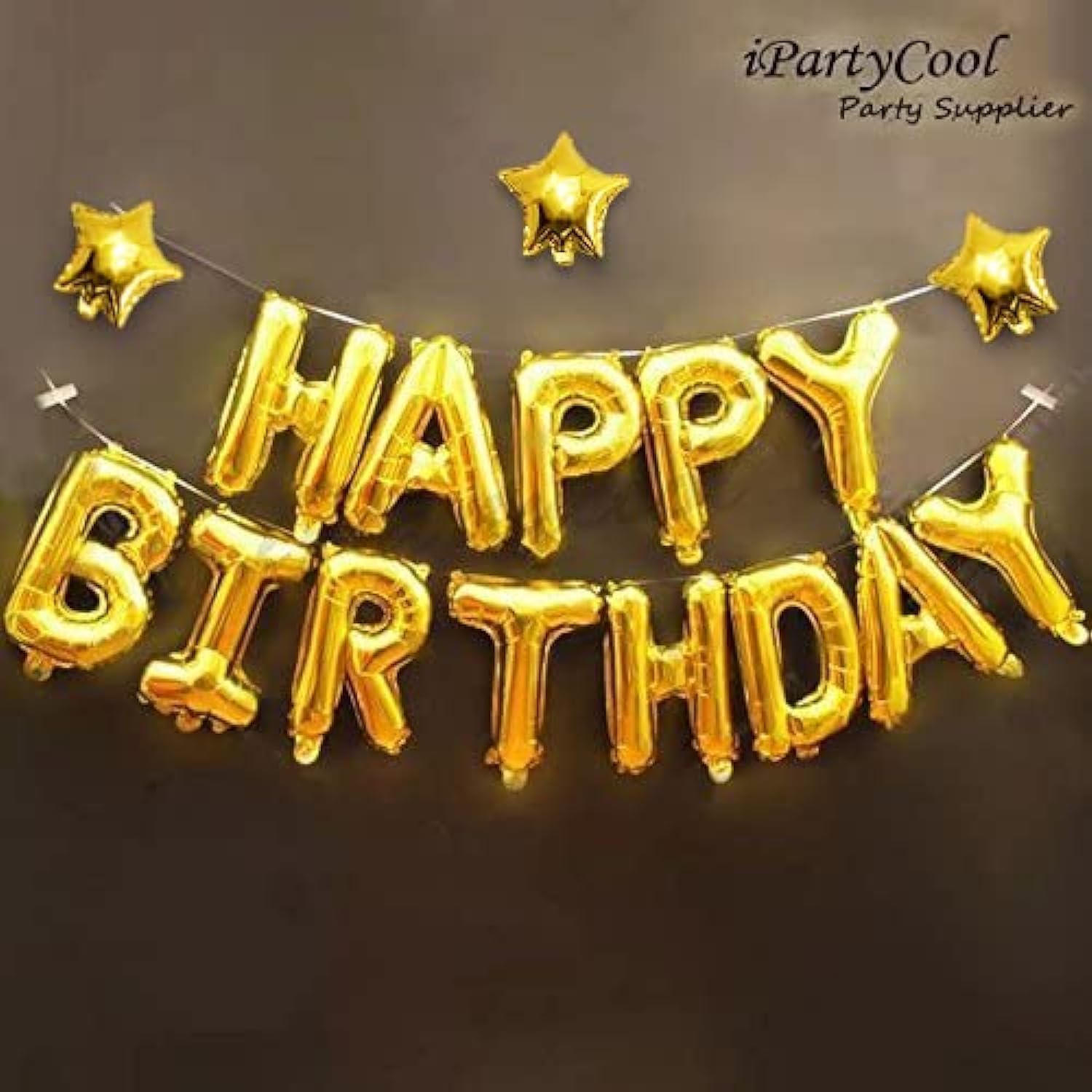 iPartycool 24pcs Birthday Balloons Banner, 3D Gold Premium Mylar Foil Ecofriendly Letter Happy Birthday Banner with 6pcs Star Balloons Kits for Kids Boys Men Adults Birthday Party Decorations HB0G…