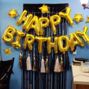 iPartycool 24pcs Birthday Balloons Banner, 3D Gold Premium Mylar Foil Ecofriendly Letter Happy Birthday Banner with 6pcs Star Balloons Kits for Kids Boys Men Adults Birthday Party Decorations HB0G…