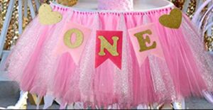 1st birthday girl baby tutu for high chair decoration and "one" pennant happy birthday for highchair