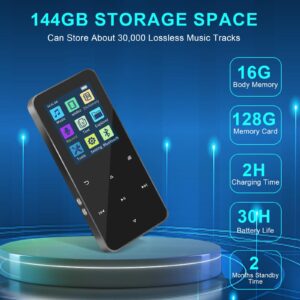 144GB MP3 Player - with Bluetooth 5.2-18 Soothing Sounds HiFi Sound Shuffle Single Loop FM Radio Built-in HD Speaker Voice Recorder Mini Design Ideal for Sport-1