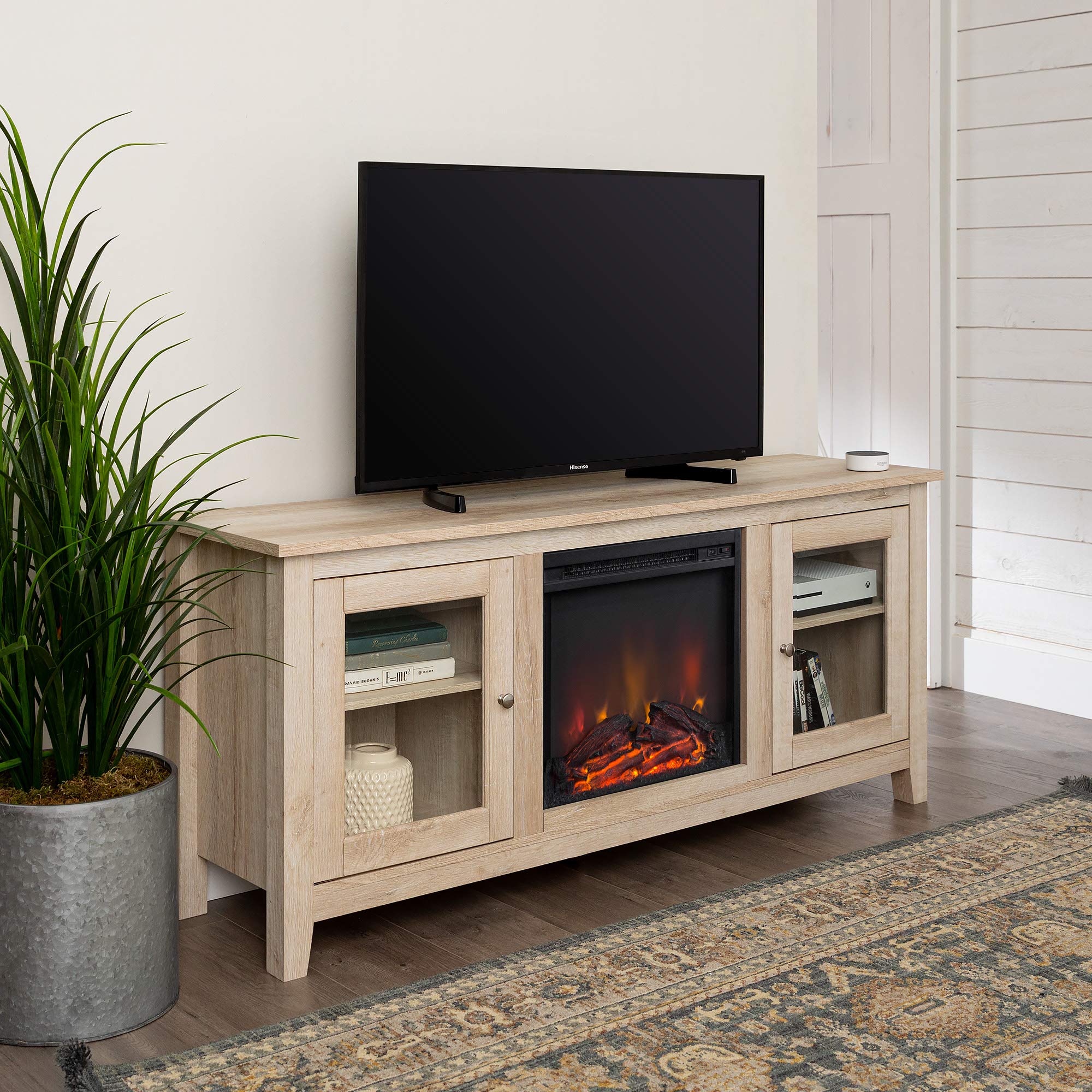 Home Accent Furnishings Lucas 58 Inch Television Stand with Fireplace in White Oak