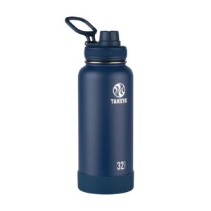 takeya actives 32 oz vacuum insulated stainless steel water bottle with spout lid, premium quality, midnight blue