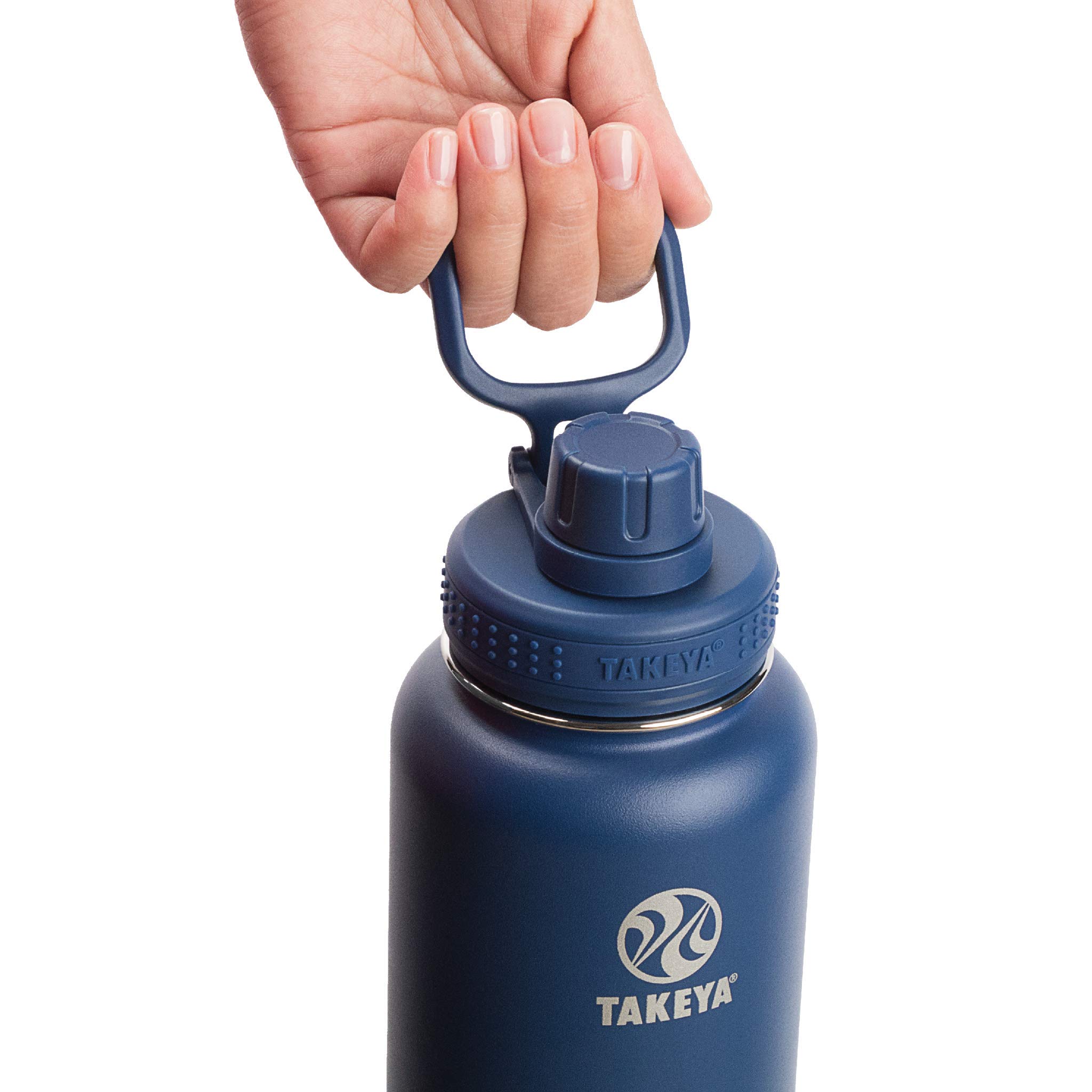 Takeya Actives 32 oz Vacuum Insulated Stainless Steel Water Bottle with Spout Lid, Premium Quality, Midnight Blue