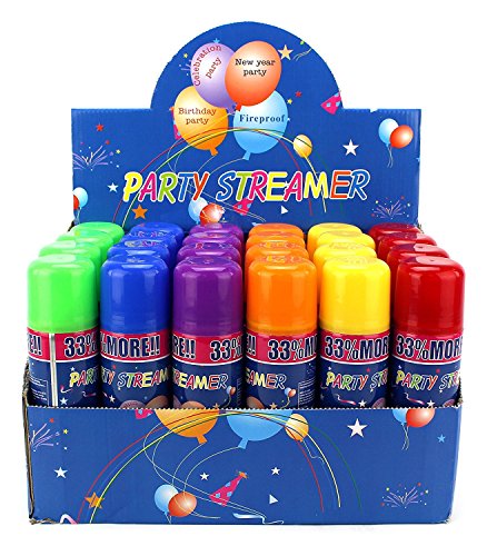 24 Pack of Party Streamer Spray String in a Can Children's Kid's Party Supplies, Perfect for Parties/Events