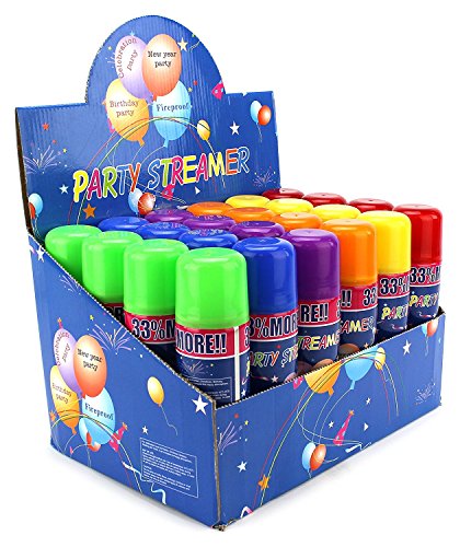 24 Pack of Party Streamer Spray String in a Can Children's Kid's Party Supplies, Perfect for Parties/Events