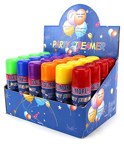 24 Pack of Party Streamer Spray String in a Can Children's Kid's Party Supplies, Perfect for Parties/Events