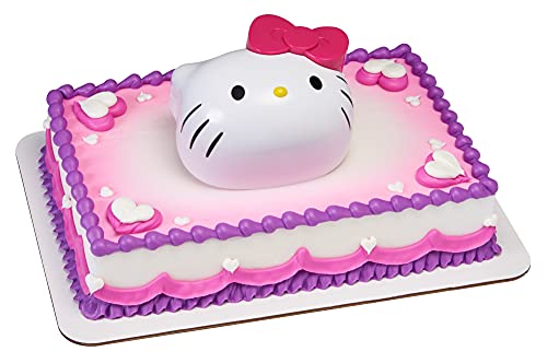 DecoSet® Hello Kitty Style Cake Topper, 4-Piece Decoration Set with Surprise Inside, Bow Stamp and Sticker Sheets for Hours of Fun After the Birthday Party