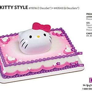 DecoSet® Hello Kitty Style Cake Topper, 4-Piece Decoration Set with Surprise Inside, Bow Stamp and Sticker Sheets for Hours of Fun After the Birthday Party