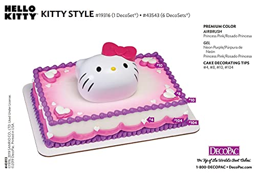 DecoSet® Hello Kitty Style Cake Topper, 4-Piece Decoration Set with Surprise Inside, Bow Stamp and Sticker Sheets for Hours of Fun After the Birthday Party