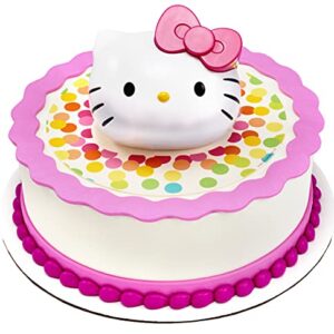 DecoSet® Hello Kitty Style Cake Topper, 4-Piece Decoration Set with Surprise Inside, Bow Stamp and Sticker Sheets for Hours of Fun After the Birthday Party