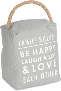 pavilion gift company family rules: be happy laugh a lot door stopper, grey