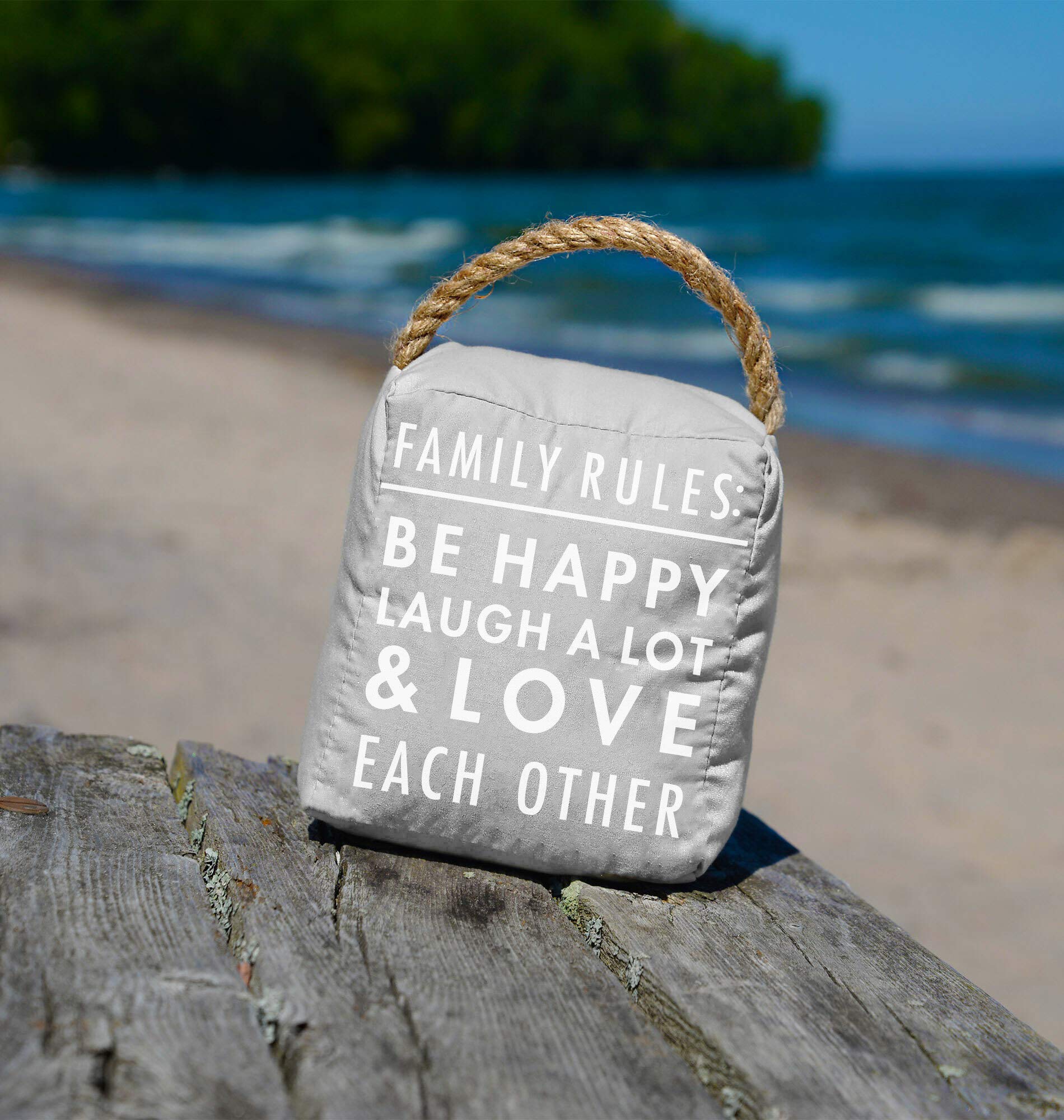 Pavilion Gift Company Family Rules: Be Happy Laugh A Lot Door Stopper, Grey