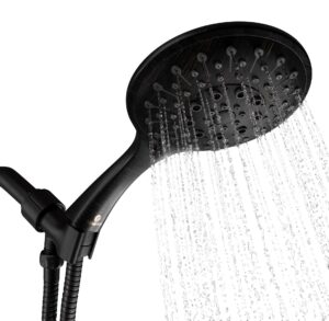 wellness & co aquarius oil rubbed bronze shower head with handheld spray and extra long hose, modern style, 6 settings, 4.9" width, 56 nozzles, 2.5 gpm