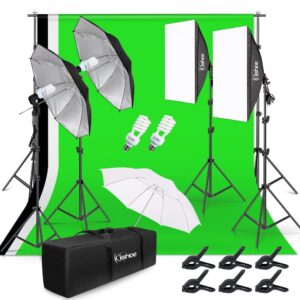 kshioe photo lighting kit, 2m x 3m/6.6ft x 9.8ft background support system and 900w 6400k umbrellas softbox continuous lighting kit for photo studio product,portrait and video shoot photography