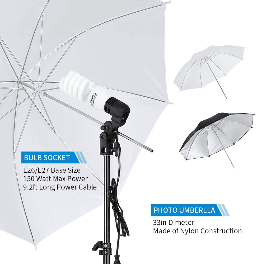 Kshioe Photo Lighting Kit, 2M x 3M/6.6ft x 9.8ft Background Support System and 900W 6400K Umbrellas Softbox Continuous Lighting Kit for Photo Studio Product,Portrait and Video Shoot Photography