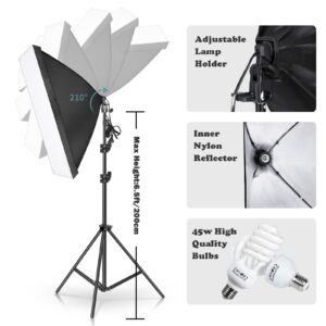 Kshioe Photo Lighting Kit, 2M x 3M/6.6ft x 9.8ft Background Support System and 900W 6400K Umbrellas Softbox Continuous Lighting Kit for Photo Studio Product,Portrait and Video Shoot Photography