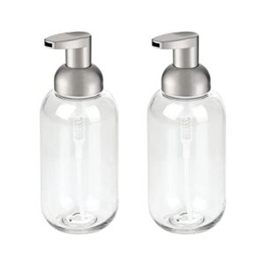 mDesign Round Plastic Refillable Foaming Soap Dispenser Pump Bottle for Kitchen Countertop and Sink - Vintage-Inspired, Compact Container Design - Twain Collection - 2 Pack - Clear/Brushed Chrome