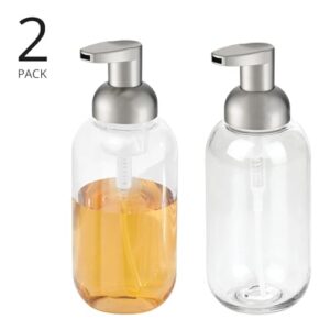 mDesign Round Plastic Refillable Foaming Soap Dispenser Pump Bottle for Kitchen Countertop and Sink - Vintage-Inspired, Compact Container Design - Twain Collection - 2 Pack - Clear/Brushed Chrome