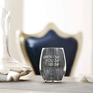 Lushy Wino – When I Sip, You Sip, We Sip. Cute, Novelty, Etched Stemless 16-Ounce Wine Glass with Funny Sayings in Gift Box