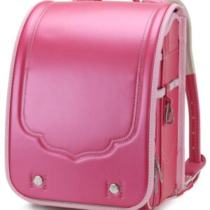 2023 Ransel Randoseru Backpack Automatic Satchel Japanese School Bag PU bags For Girls Waterproof Leather Schoolbag（Rose）