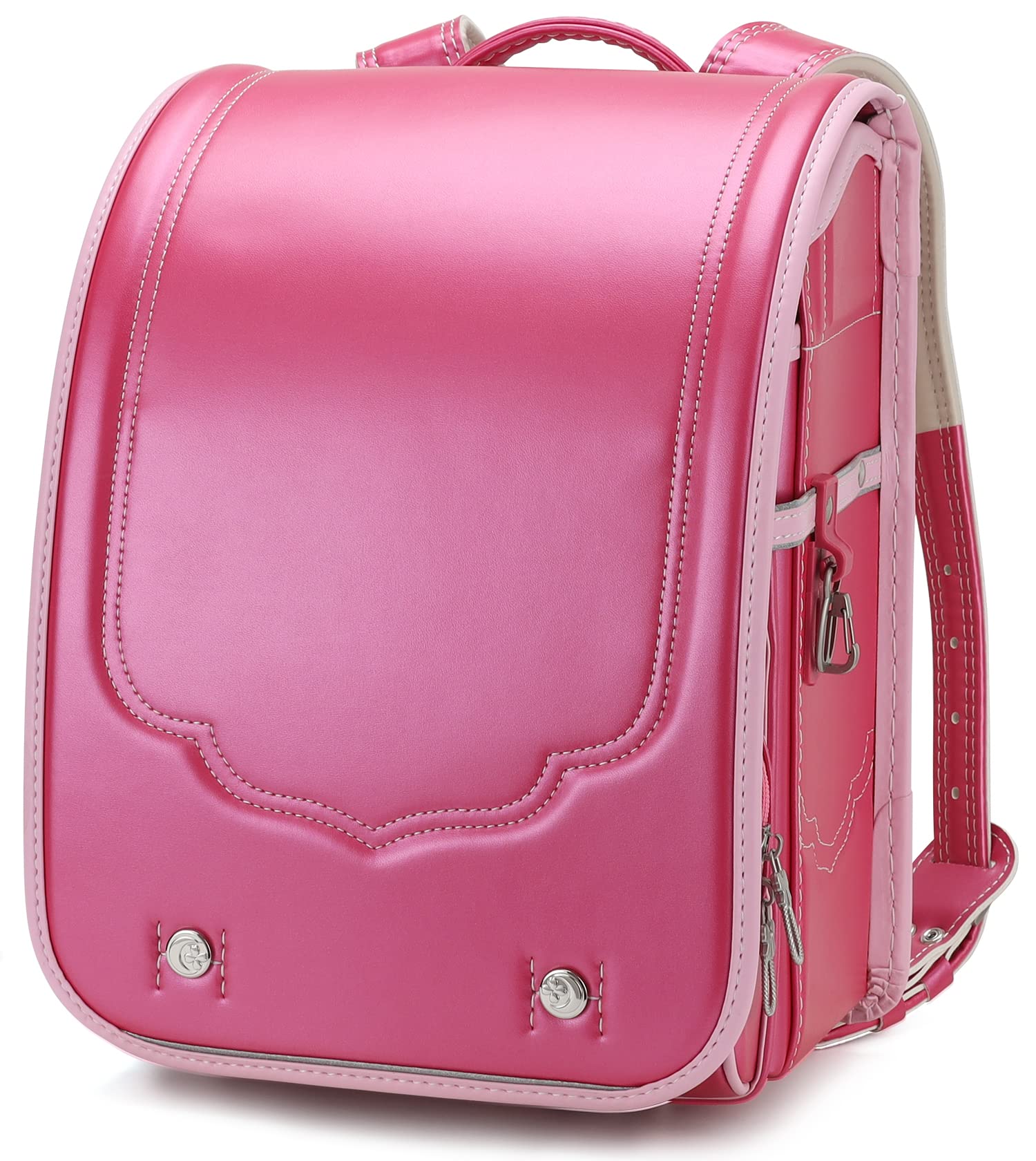 2023 Ransel Randoseru Backpack Automatic Satchel Japanese School Bag PU bags For Girls Waterproof Leather Schoolbag（Rose）