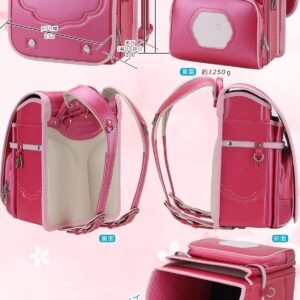 2023 Ransel Randoseru Backpack Automatic Satchel Japanese School Bag PU bags For Girls Waterproof Leather Schoolbag（Rose）