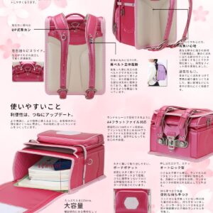 2023 Ransel Randoseru Backpack Automatic Satchel Japanese School Bag PU bags For Girls Waterproof Leather Schoolbag（Rose）