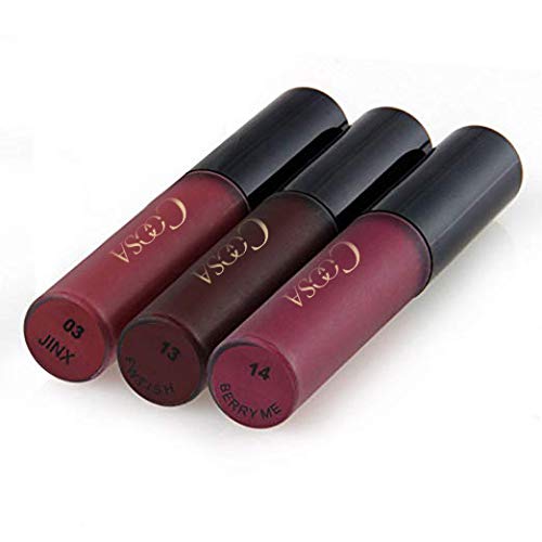 COOSA 3PCS of 3 Colors Madly MATTE Lipstick Non-stick Cup Waterproof Lipgloss-Set A