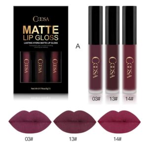 COOSA 3PCS of 3 Colors Madly MATTE Lipstick Non-stick Cup Waterproof Lipgloss-Set A