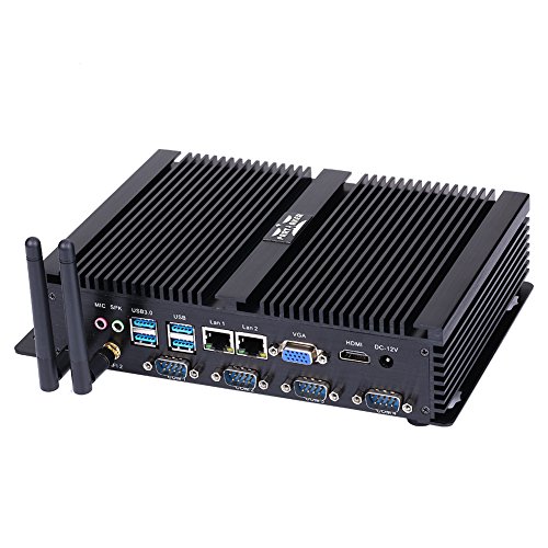 PARTAKER Powerful Mini Desktop Computer, Fanless Industrial PC, Intel Core i5 3317U, 8GB Ram 512GB SSD, 2xNICs, 4xUSB 3.0, 4xCOM RS232, HD Port, Aluminum Alloy Chassis, Windows 11 Pro