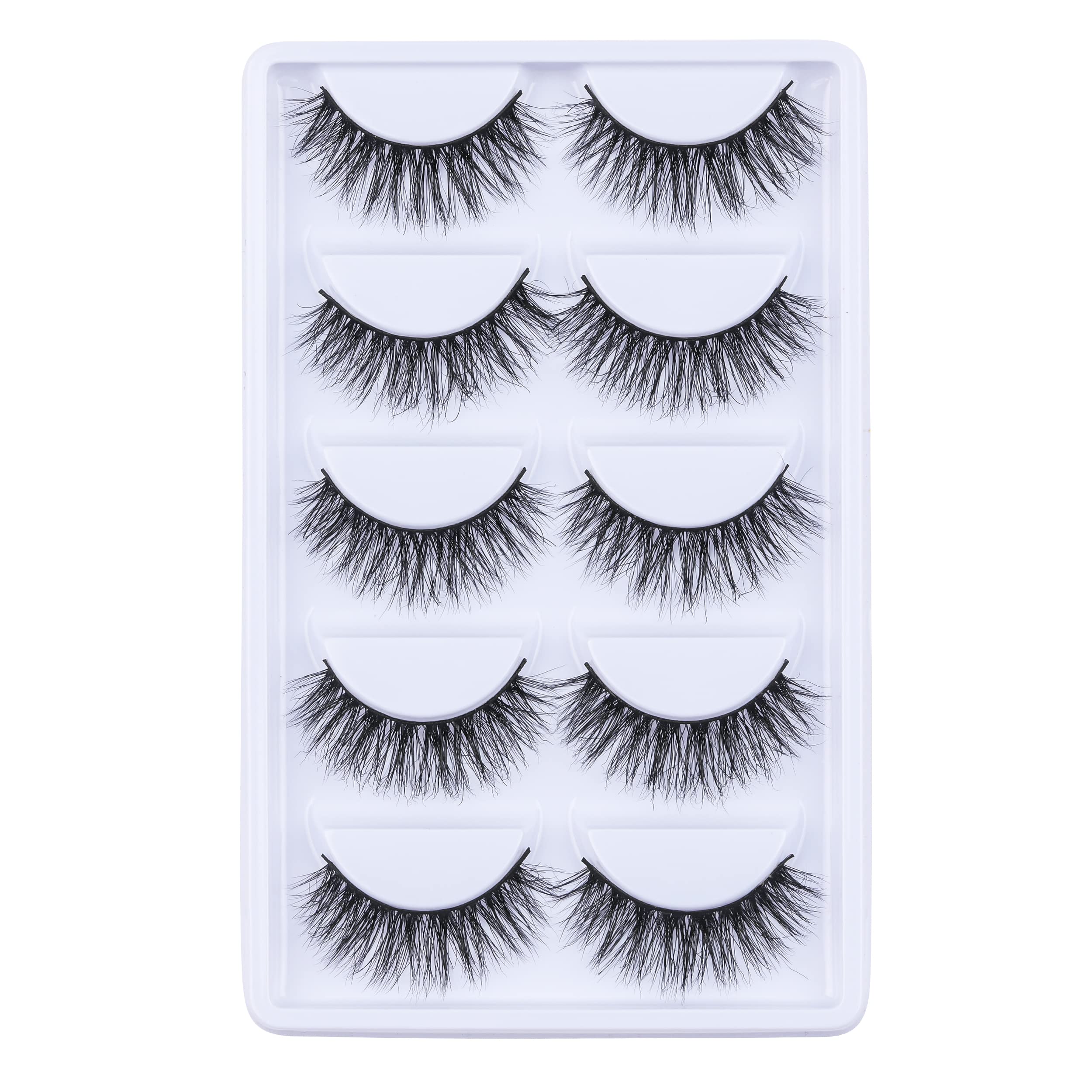 Luxurious Siberian Mink 3D False Eyelash LASGOOS Design Natural Look Messy Cross Daily Light Weight Reusable Fake Eyelashes Eye Makeup 5 Pairs/Box (A10)