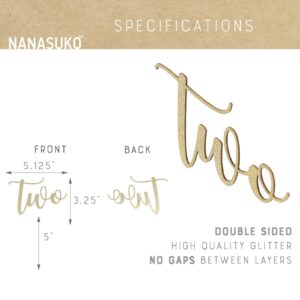 NANASUKO 2nd Birthday Cake Topper - Two - Double Sided Gold Glitter - Premium Quality Made in USA