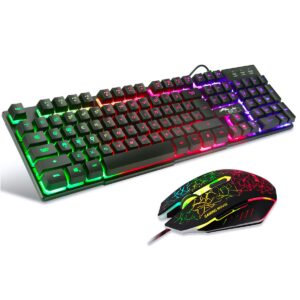 bakth multiple color rainbow led backlit mechanical feeling usb wired gaming keyboard and mouse combo for working or game