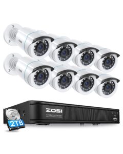 zosi 1080p h.265+ home security camera system with ai human vehicle detection, 5mp 3k lite 8 channel cctv dvr recorder with 2tb hard drive and 8 x 1080p surveillance bullet camera outdoor indoor