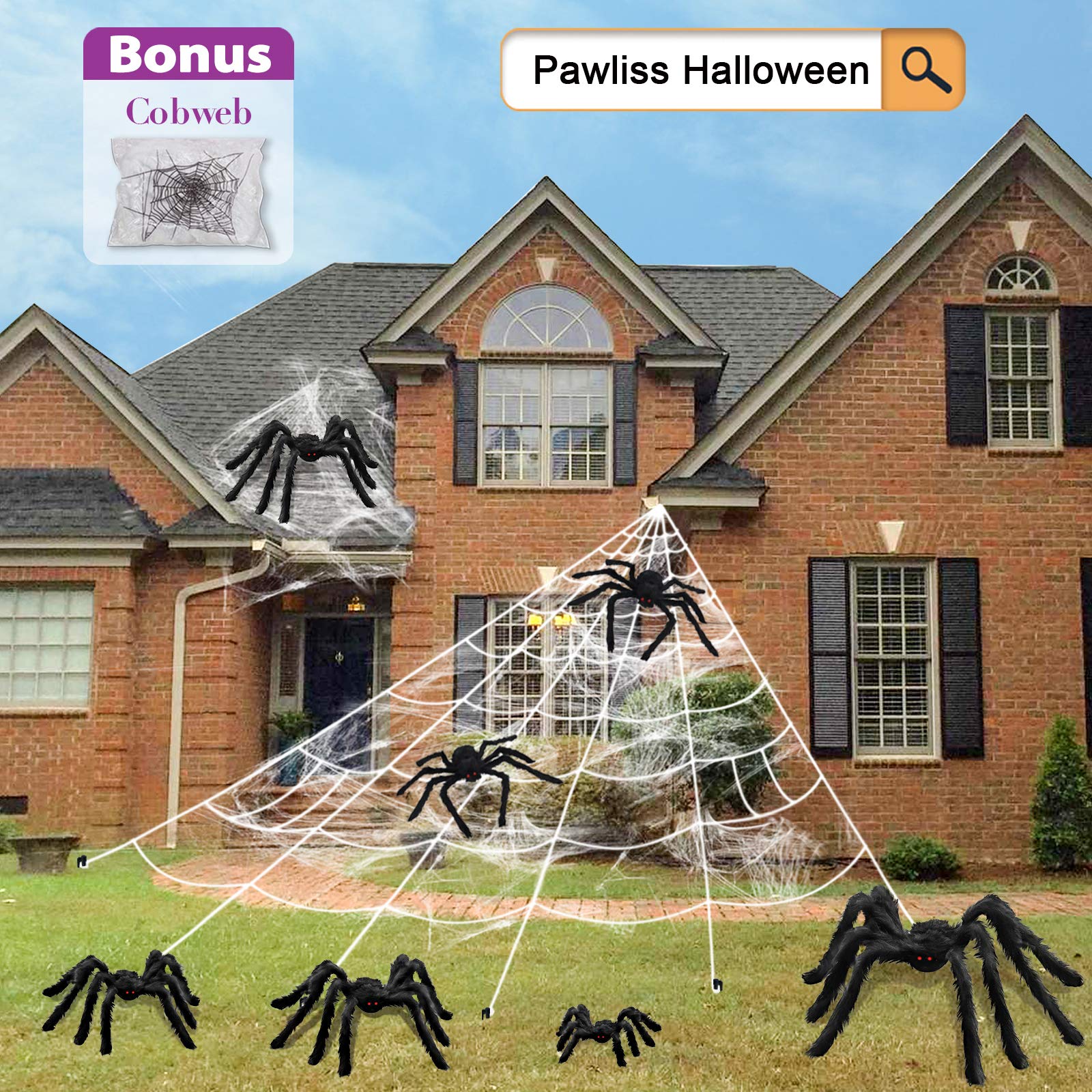 Pawliss Halloween Decorations, 16 Ft Giant Spider Web Super Stretch Cobweb Set, Huge Spider Web for Indoor Outdoor Yard Home Costumes Parties Haunted House Décor
