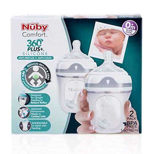 Nuby 2 Piece 360 Comfort Silicone Bottle, Transparent, 8 Oz, 2 Count