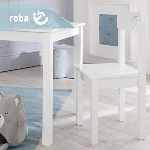 Roba: Table & 2 Chair Set: Little Stars - White Wood - Children's Seating Group, Toddler & Kids, Ages 2+