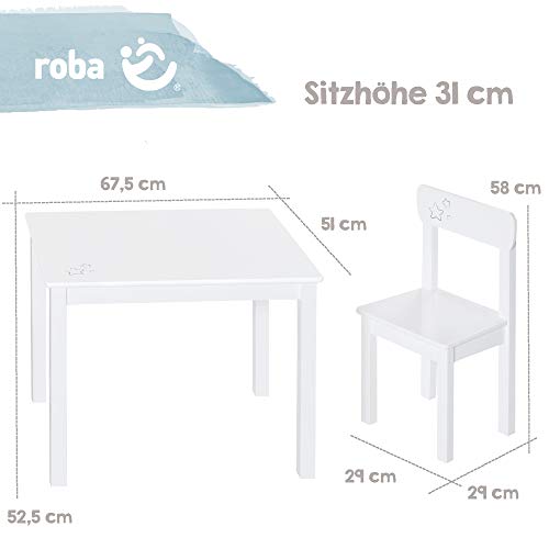 Roba: Table & 2 Chair Set: Little Stars - White Wood - Children's Seating Group, Toddler & Kids, Ages 2+