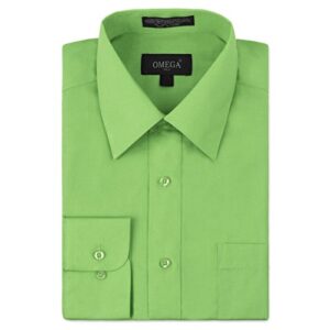 Omega Italy Men's Long Sleeve Dress Shirt Solid Color Regular Fit 25 Colors Apple Green