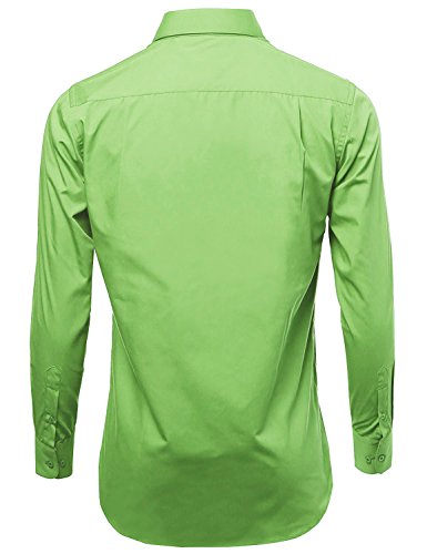 Omega Italy Men's Long Sleeve Dress Shirt Solid Color Regular Fit 25 Colors Apple Green