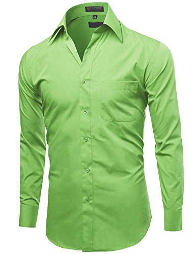 Omega Italy Men's Long Sleeve Dress Shirt Solid Color Regular Fit 25 Colors Apple Green